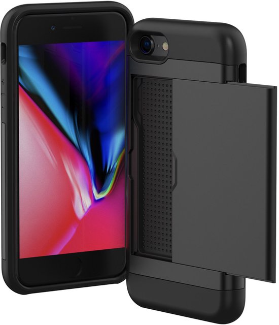 Coque iPhone SE (2022 / 2020) / 8 / 7 - Espace pour 2 cartes - Coque de téléphone iMoshion avec porte-cartes - Zwart
