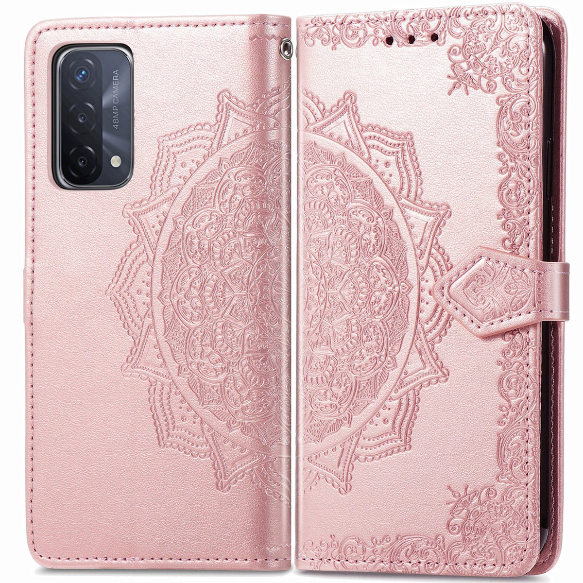 imoshion Hoesje - Geschikt voor Oppo A74 (5G) / Oppo A54 (5G) - Mandala Bookcase - Rosé Goud