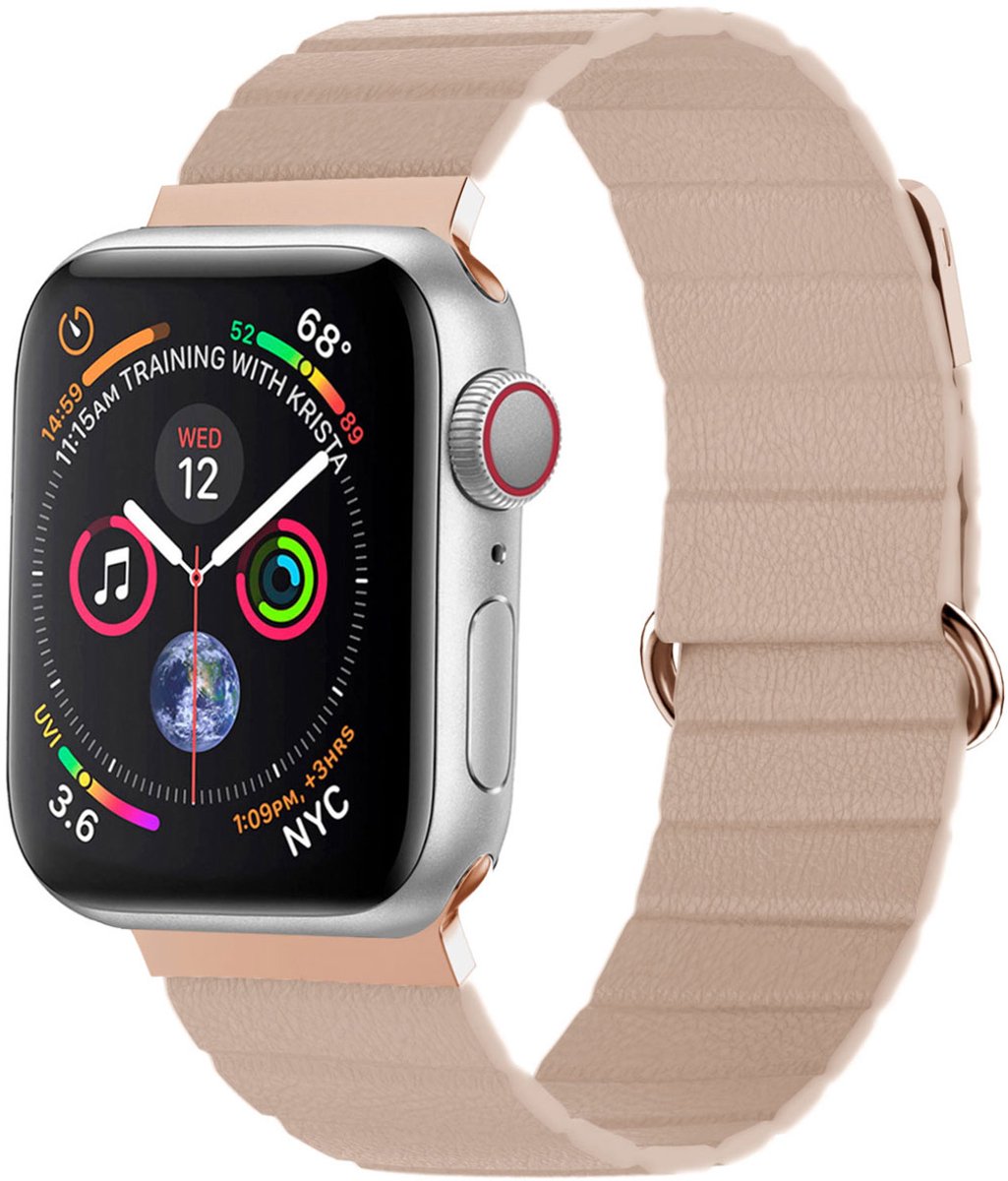 iMoshion Bandje Geschikt voor Apple Watch Bandje Series 1 / 2 / 3 / 4 / 5 / 6 / 7 / 8 / 9 / SE - 38 / 40 / 41 mm - iMoshion Magnetisch lederen band - Beige