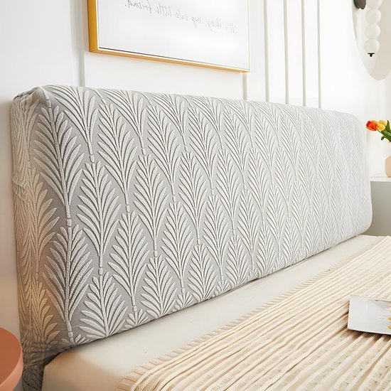 Elastische hoofdbordhoes voor kingsize/queensize bedden, jacquard hoofdbordhoes, stofwerende hoes, slaapkamerdecoratie (lichtgrijs, kingsize: 150 cm)