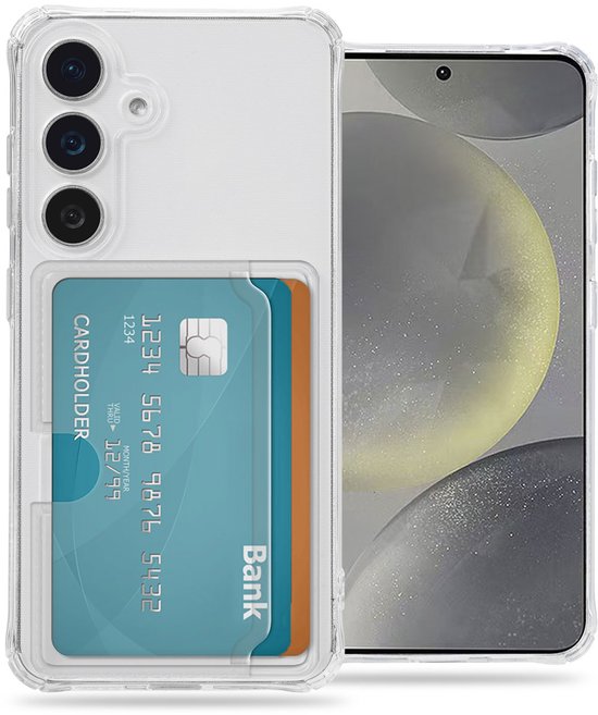 Samsung Galaxy S25 hoesje transparant siliconen met pasjeshouder 2 vakken schokbestendig backcover