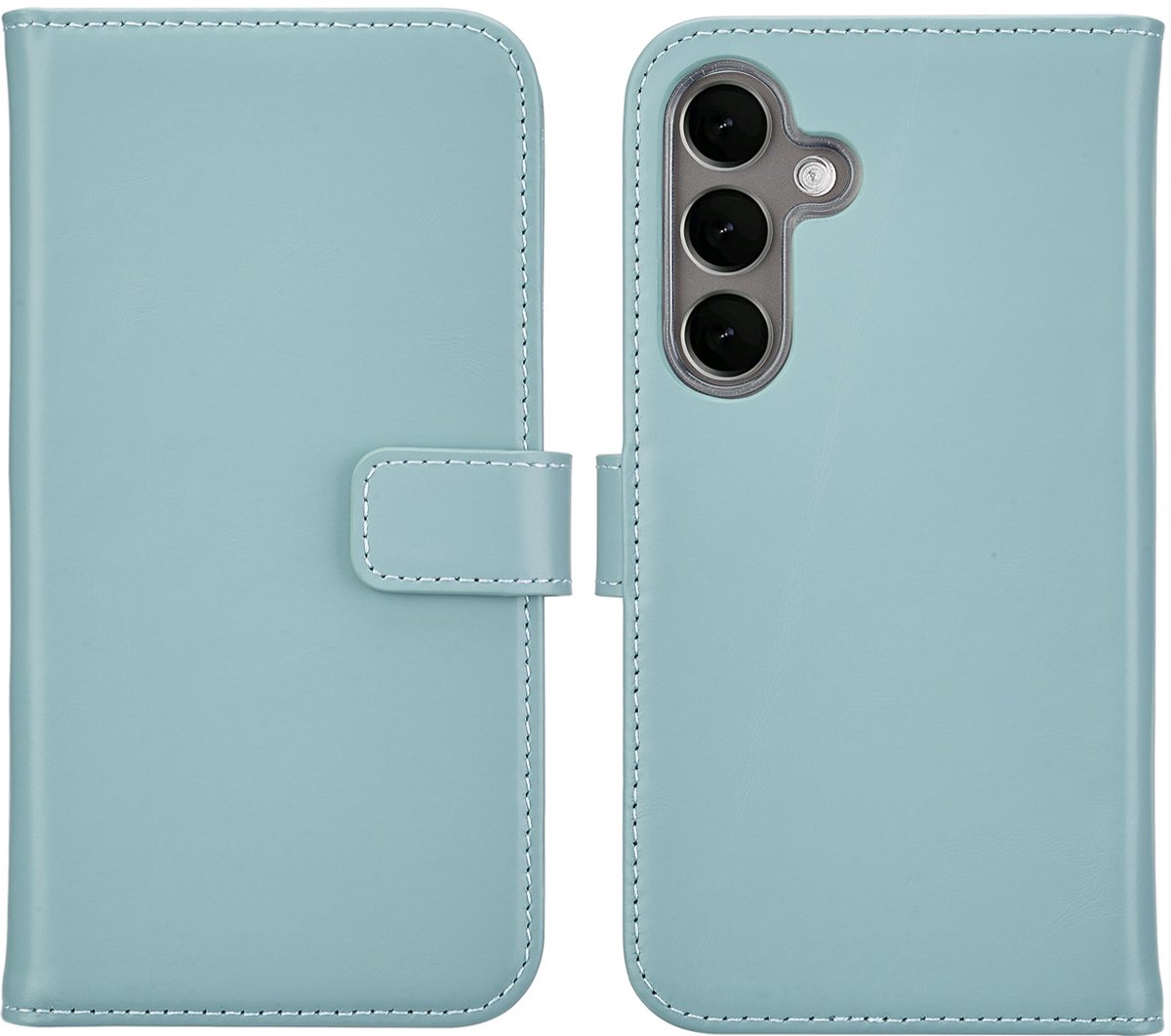 Selencia Hoesje - Geschikt voor Samsung Galaxy S25 - Echt Lederen Bookcase - Air Blue