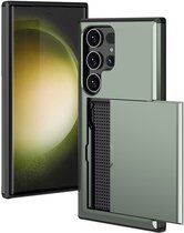 Coque iMoshion Convient pour Samsung Galaxy S24 Ultra - Espace pour 2 cartes - Couverture arrière iMoshion avec porte-cartes - Vert foncé