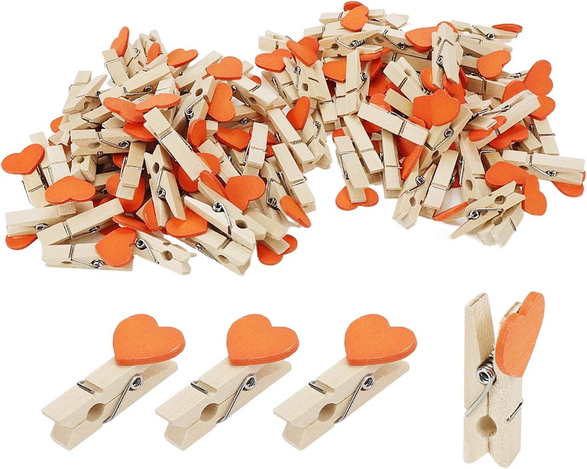100 Stuks Roze Houten Klemmetjes Hartvormig voor Knutselen en Decoratie