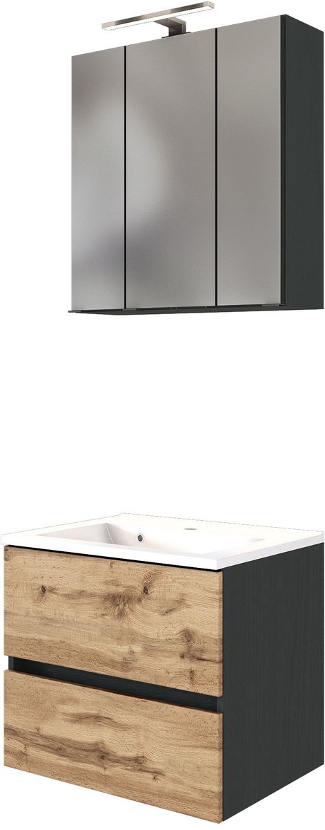 Held Möbel 3-delige wastafelset 100 cm Lucca Wotaneik grafietgrijs 100x200x47 cm
