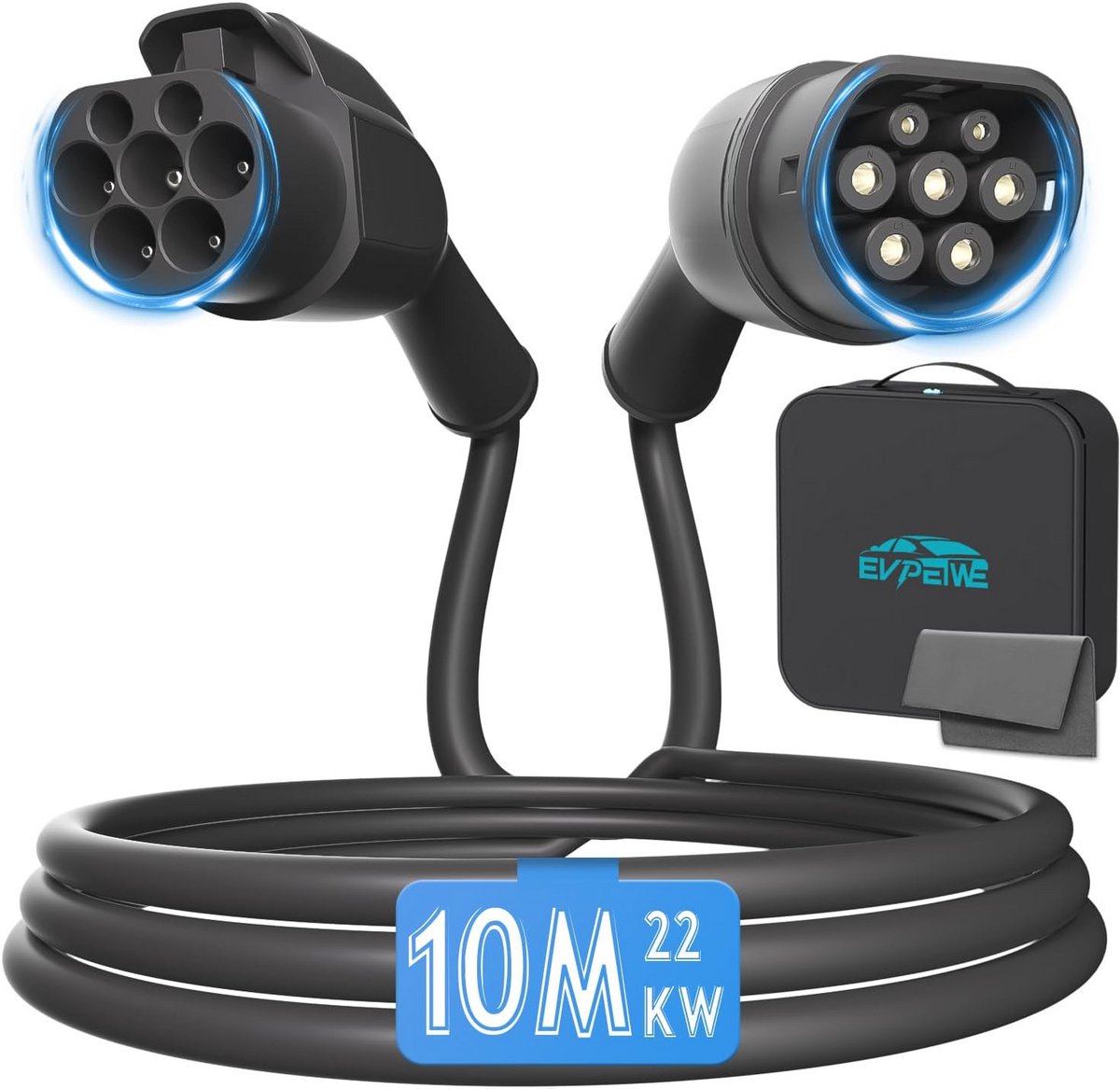 Type 2 EV Oplaadkabel Verlengkabel 22 kW/32 A voor Elektrische Voertuigen - 8 m