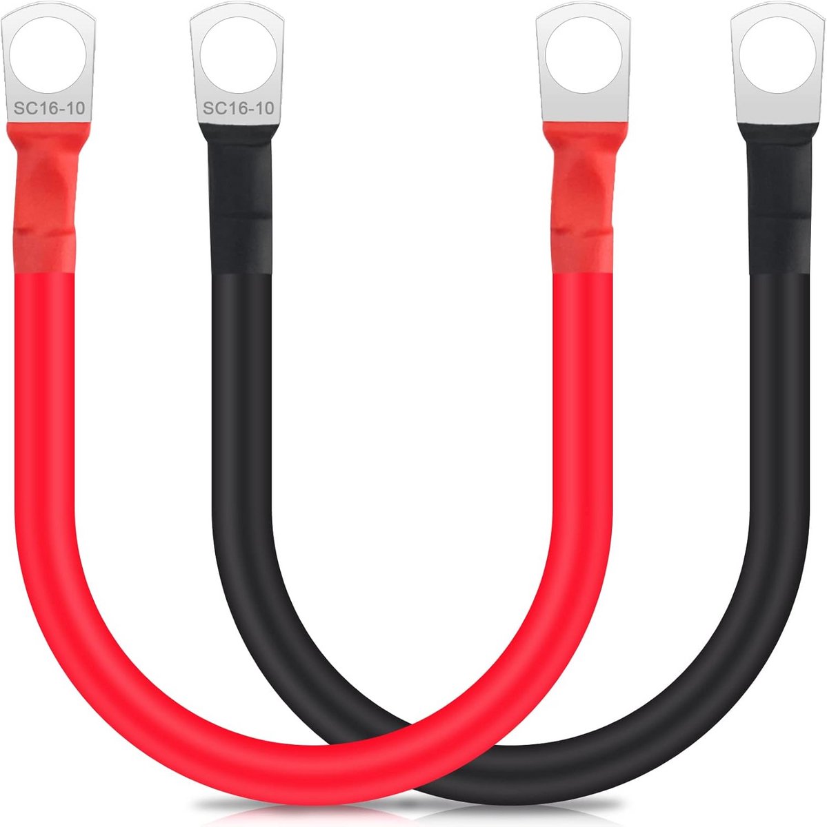 Batterijkabel 12 V M10 - 2 x 30 cm Accukabel - 16 mm Snoer - Robuuste Kwaliteit voor Motorrijders en Zonne-energie