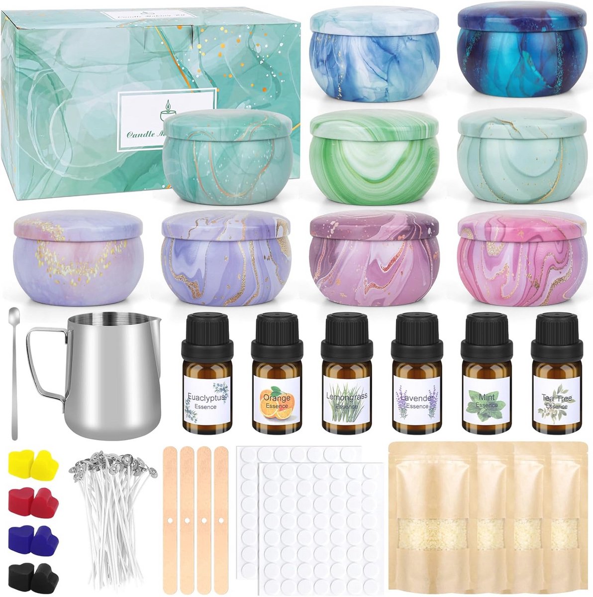 LFENYIGI Zelf kaarsen maken set - kaarsenmaakset voor kinderen en beginners, bevat bijenwas, etherische kleurstoffen en meer doe-het-zelf kaarsen maken accessoires