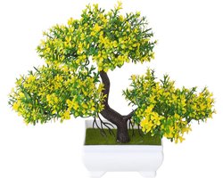 Verve Jelly Artificial Bonsai Tree Faux Potted Plants Artificial Plants Indoor Potted Artificial Flower Plants Bonsai Tree for Indoor/Outdoor Home Office Desk Decor,Yellow,18x25cm