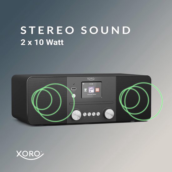 XORO HMT 620 All-in-One stereo internetradio met cd-speler, DAB+/FM-radio, wifi, Bluetooth, Spotify Connect, MP3 USB-speler, netwerkstreaming, app-bediening, zwart — afbeelding 3