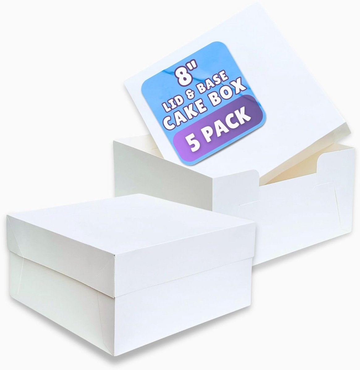 Square Cake Boxes 20cm - Pack of 5 - Perfect for Transporting Cakes