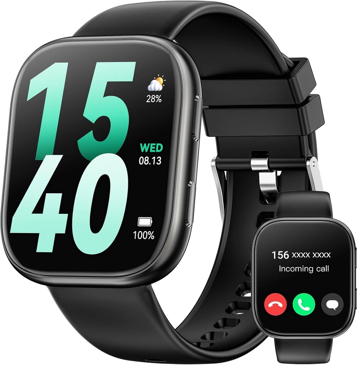Smartwatch Dames en Heren met Telefoonfunctie, HD FitnessTracker met Hartslagmeter, SpO2 en IP68 Waterdicht