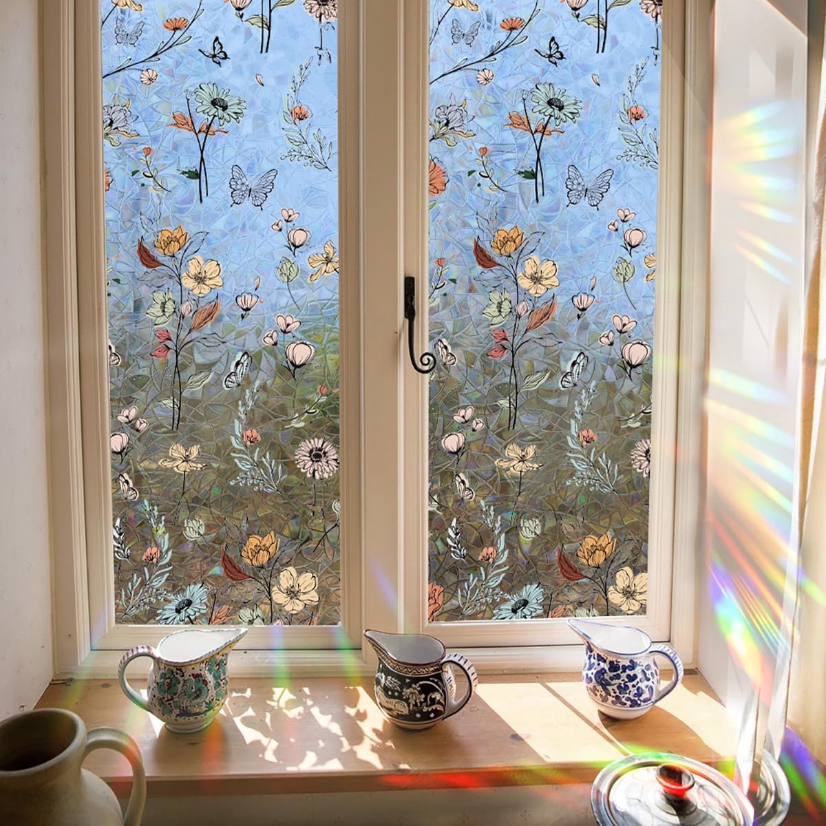 Raamfolie Glas in Lood - Zelfklevend - Antieke Look - Lood Regenboog