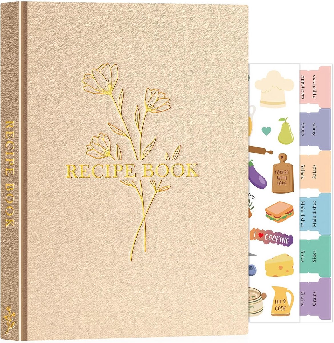 Receptenboek A5 Formaat Waterdicht met Leren Kaft en Stickers voor 120 Recepten