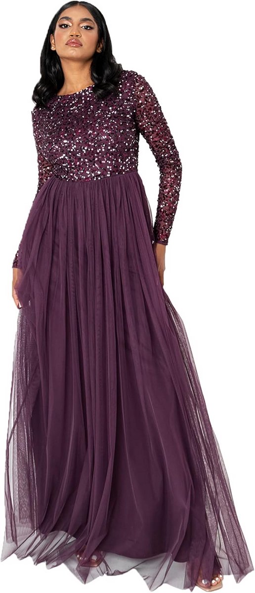 Elegante Plus Size Maxi Jurk met Lange Mouwen en Pailletten voor Feestelijke Gelegenheden