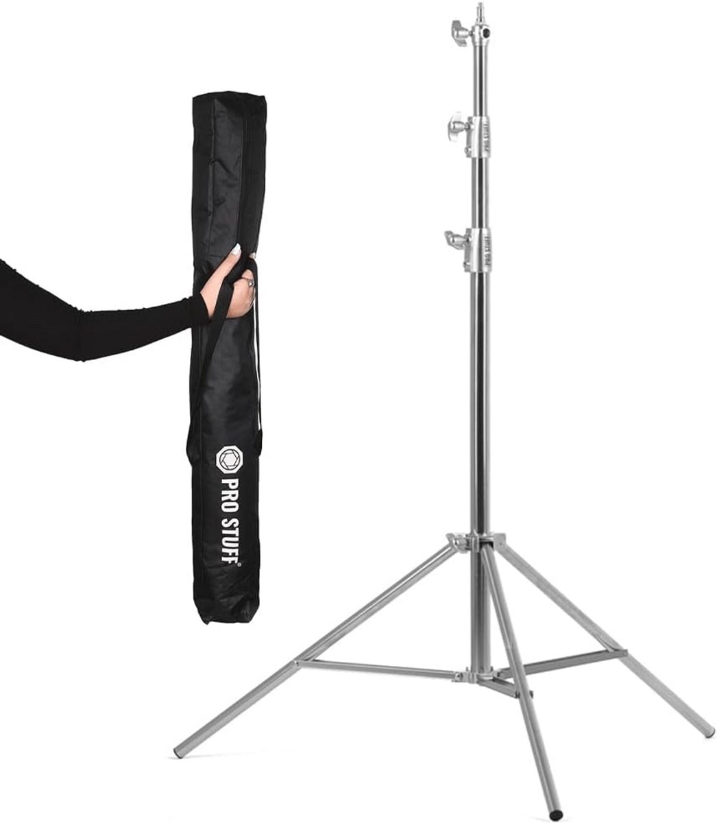 Lichtstandaard van roestvrij staal 280 cm voor professionele fotostudio's