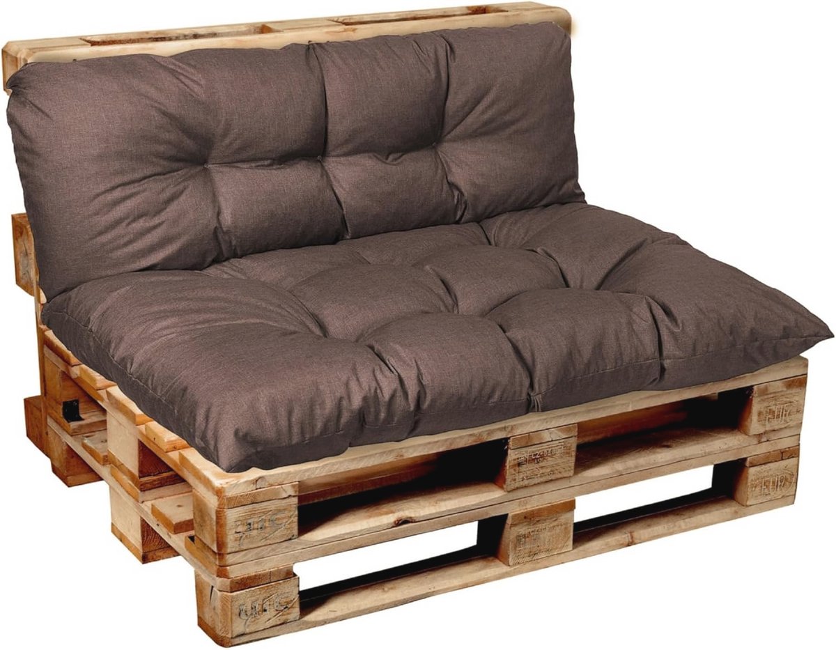 Palletkussens Set voor Buiten en Binnen – Gewatteerd Zit- en Rugkussen (120x60 + 120x40) Antraciet