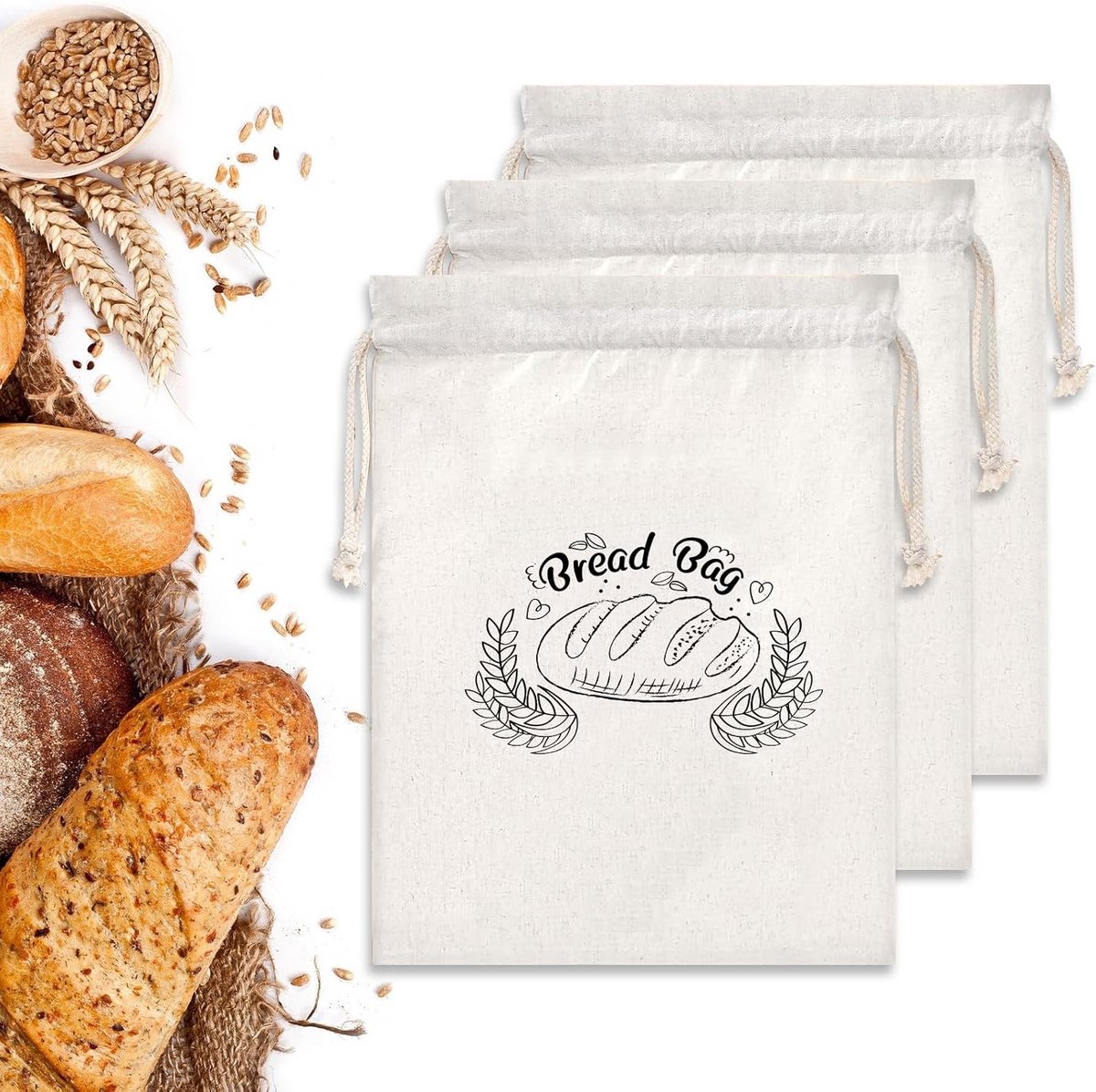 Linnen Brood Zakken voor Zelfgebakken Brood - Set van 3