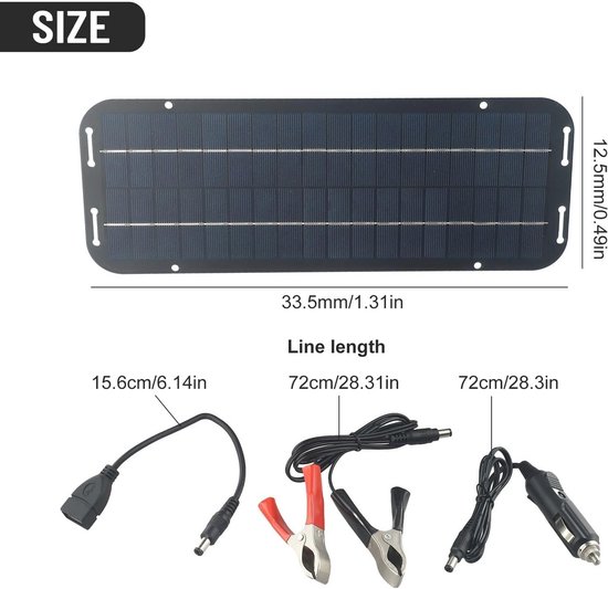 60W Zonnepaneel 12V Trickle Acculader voor Auto, Boot en Camper - Waterdicht en Efficiënt — afbeelding 5