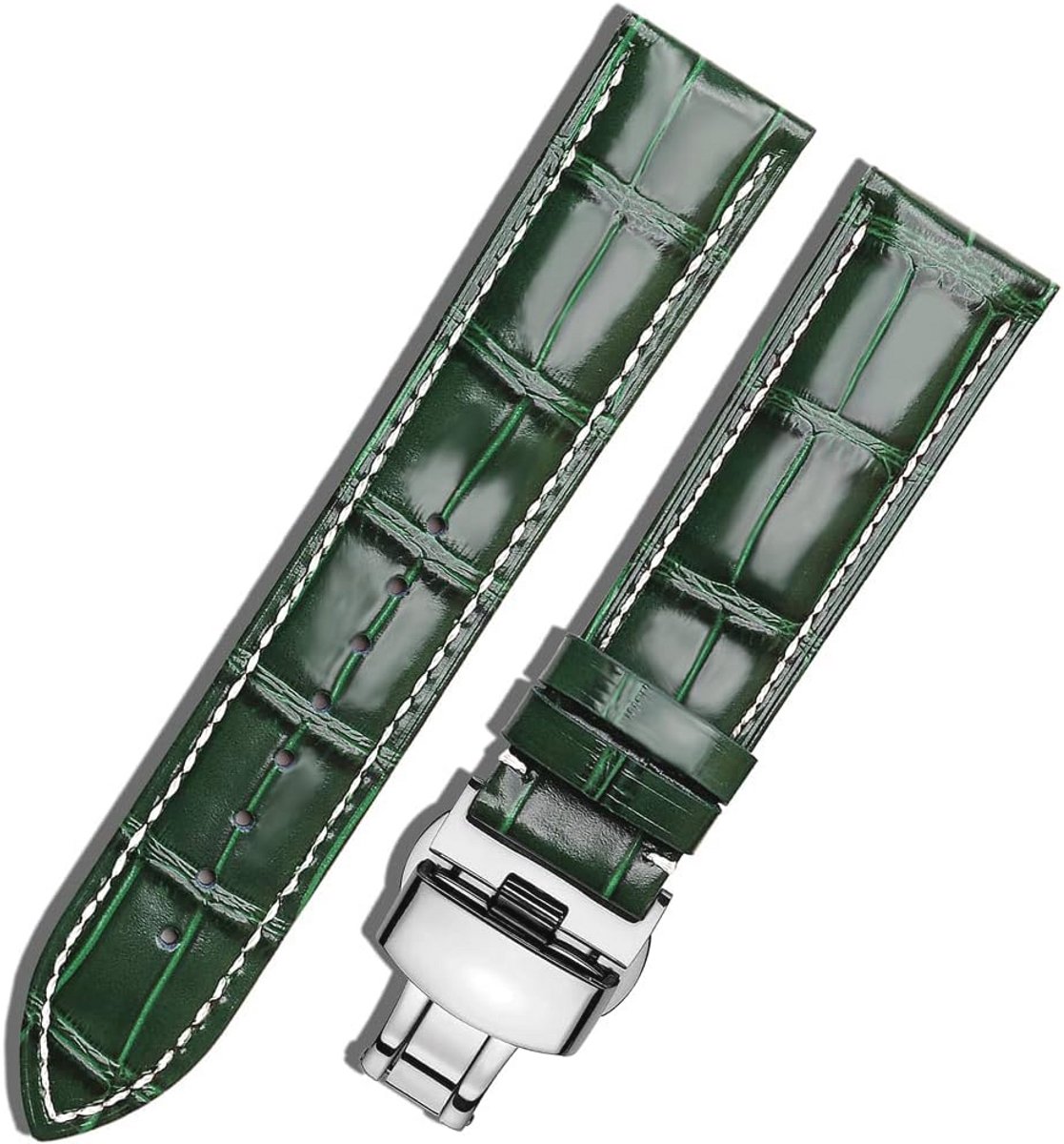 Horlogebandje van leer met snelsluiting en gepolijste gesp - 18mm, 20mm, 22mm, 24mm in zwart, bruin, blauw en groen