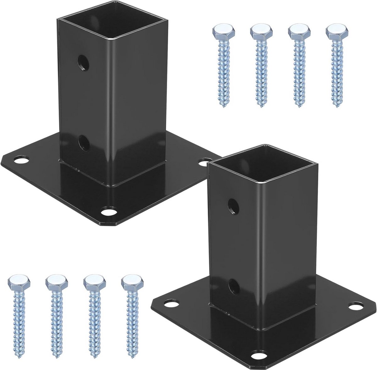 Schroefhulzen voor Vierkante Houten Palen - 50 x 50 mm - 2 Stuks Hekdragers met Bodemplaat