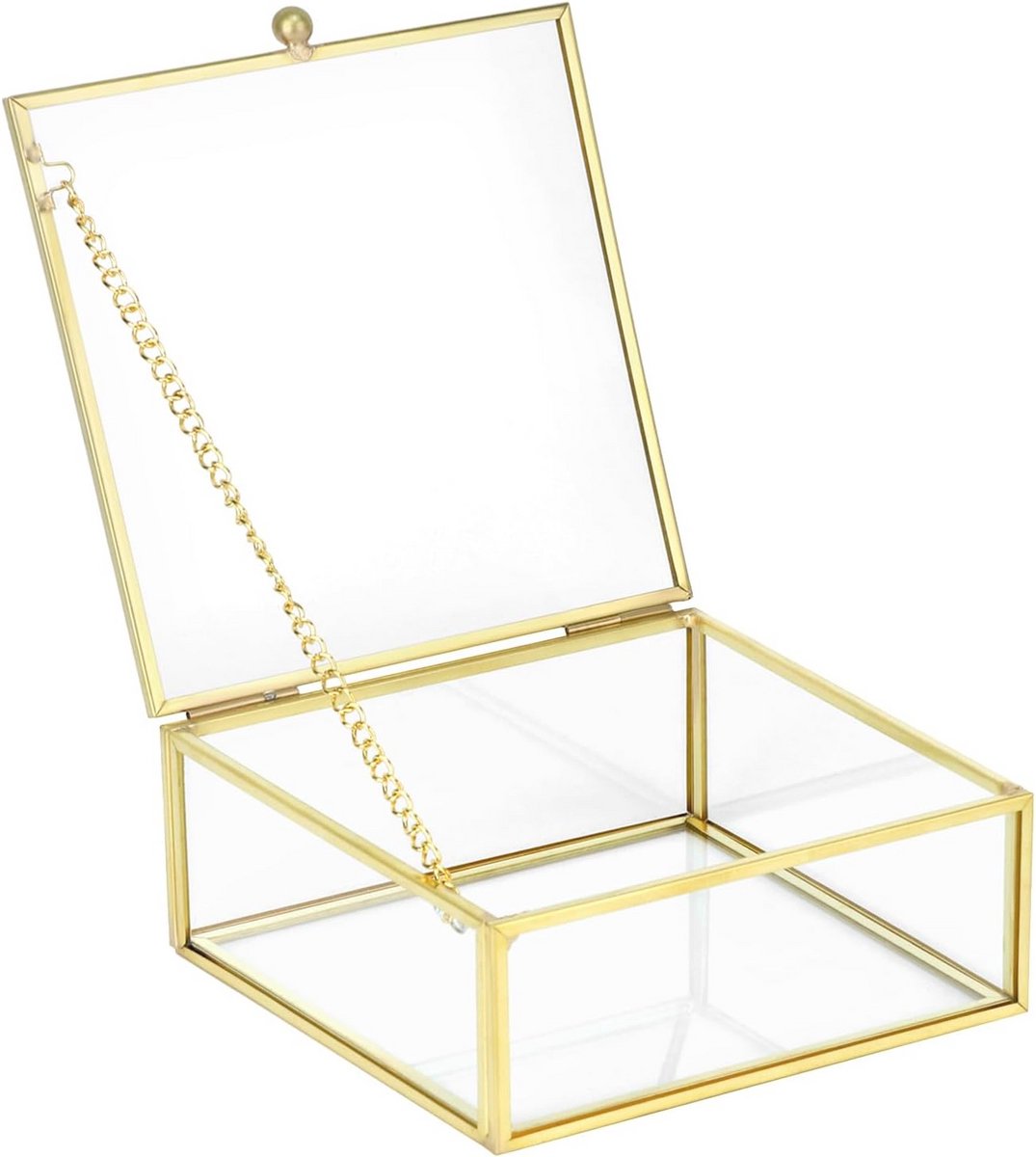 Gouden Vintage Decoratieve Doos - Transparante Rechthoekige Sieradenorganisator 12 x 12 x 5 cm