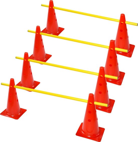 ACXIN 6er Sports Steckhürdenset 12 Kegel 6 Stangen Agility Hürden Steckhürden Set, Koordinationstraining für Kinder Hunde Teamsport Fussball, Multifunktionskegel | Höhe: 32 cm | Stange: 100 cm