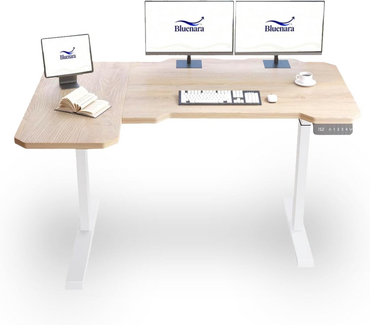 Verstelbaar Bureau - Sta bureau - Ergonomisch werken - Dubbele motor - 150 x 78 cm - Eiken
