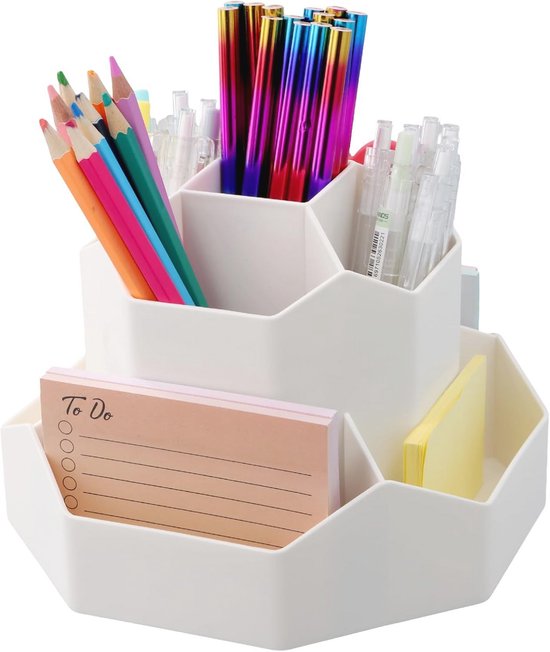 Regenboog Potloodhouder – Acryl – Met 5 Vakken – 12x9x24 Cm – Transparant – Voor Bureau, Kantoor En School – Geen Montage Nodig