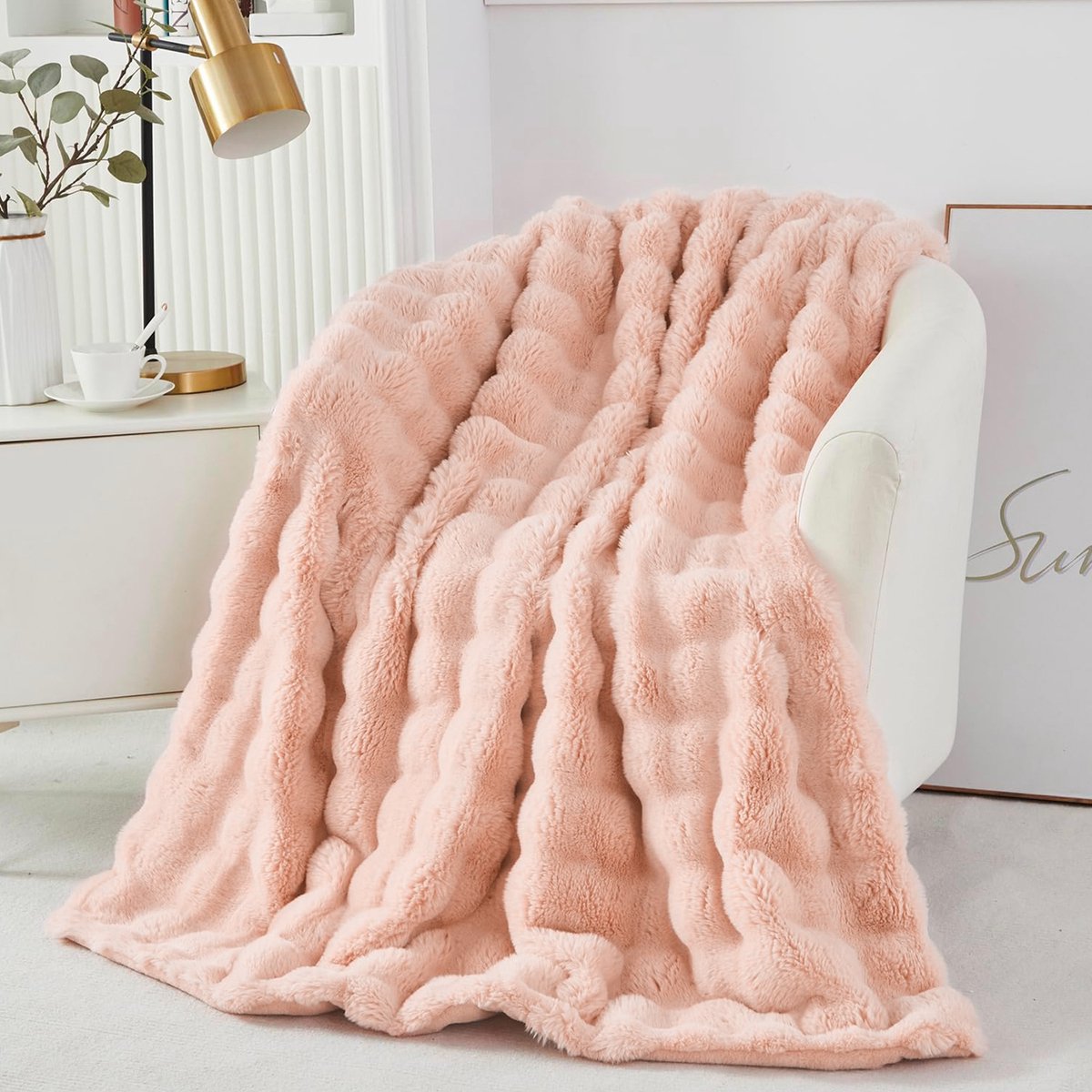 MUPOO Luxe Woondeken 130x160cm - Plaid Roze - 750 g/m² - Warme Superzacht Dubbelzijdige Deken - Knuffeldeken - Dekentje voor Baby, Sofa, Bank, Bed, Slaapkamer, Kantoor, Woonkamer