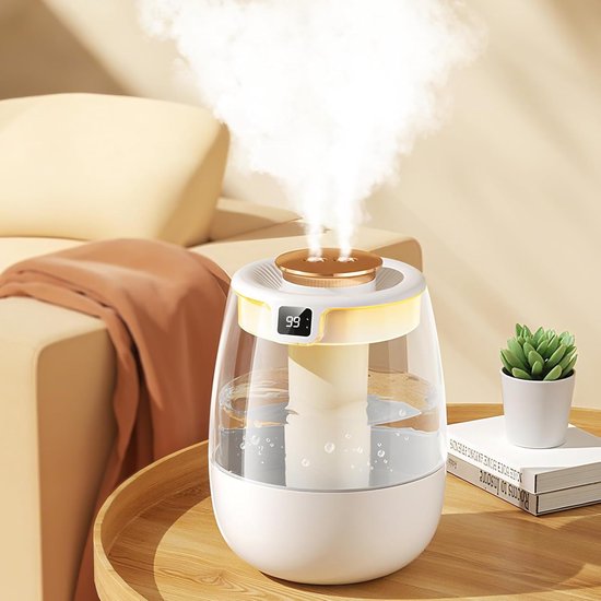 Dubbele Vernevelaar Luchtbevochtiger 1.3 Liter Stille Koude Mist Voor Slaapkamer Kantoor Planten En Auto Digitaal Display 3 Miststanden Nachlamp Sfeerverlichting