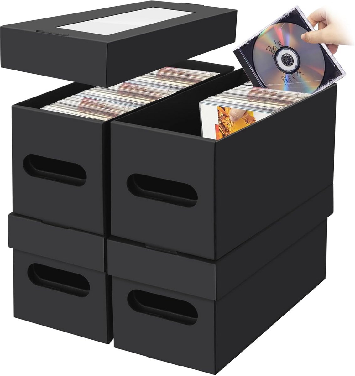 CD Opbergdozen - 4 Stuks CD Case Houder met Deksel voor 30 CD's en 165 Discs