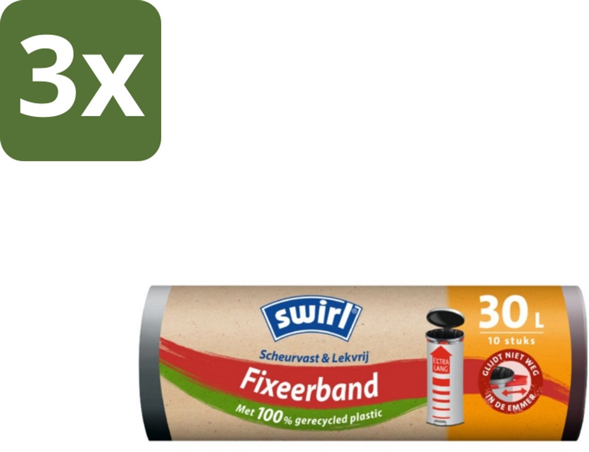 Swirl – Pedaalemmerzakken – XL – 30 L – Fixeerband – 10 zakken - Bulkverpakking - 3 stuks