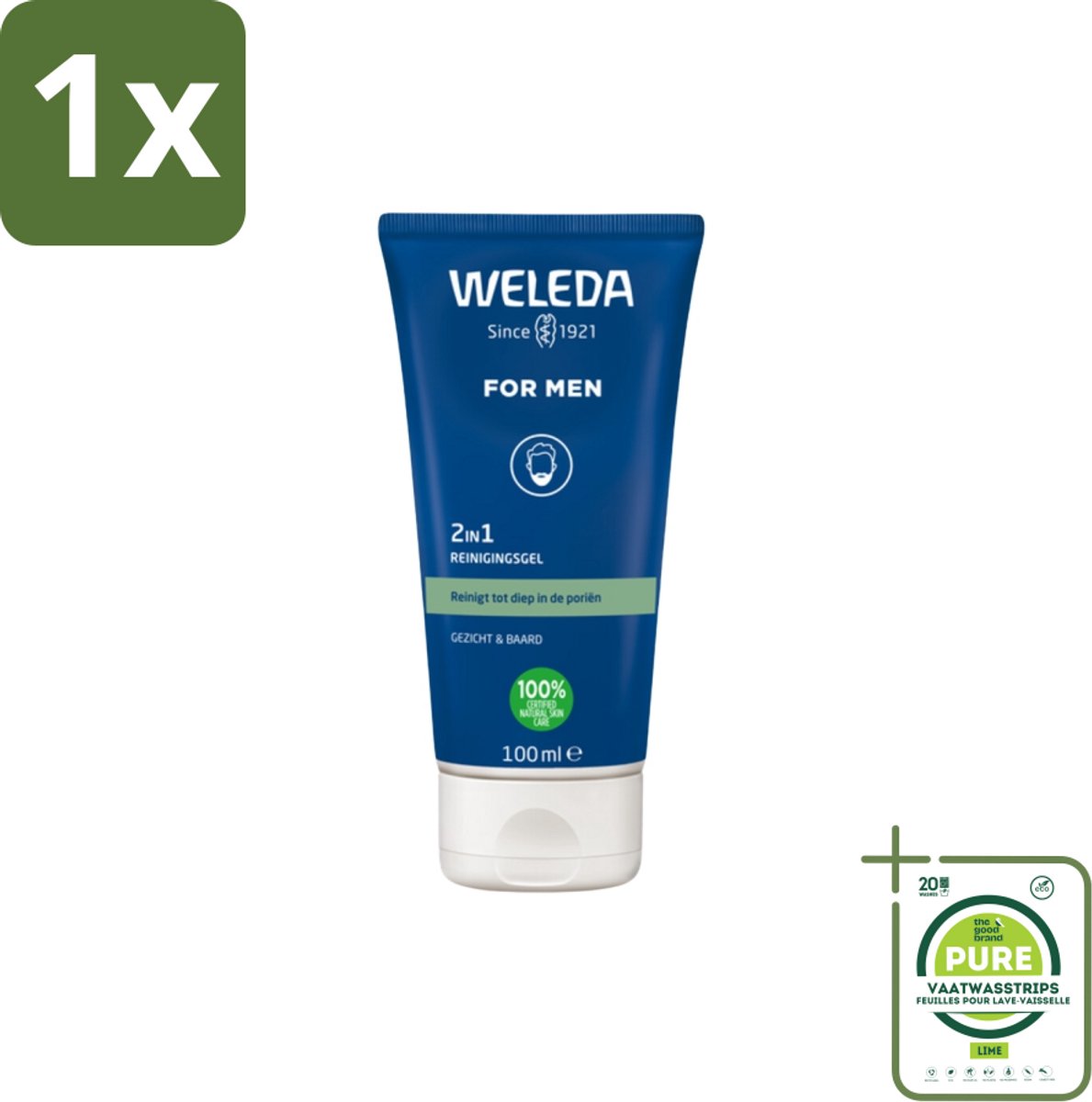 1 x WELEDA - Reinigingsgel & Baardwash 2‑in‑1 Men - 100 ml - Reinigingsgel - Baardwas - Gezichtsreiniger - Baardverzorging - Natuurlijke Verzorging