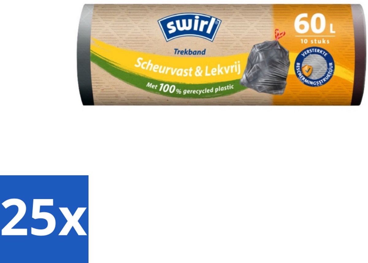 Swirl – Vuilniszakken – 60 L – Trekband – 10 zakken - Bulkverpakking - 25 stuks