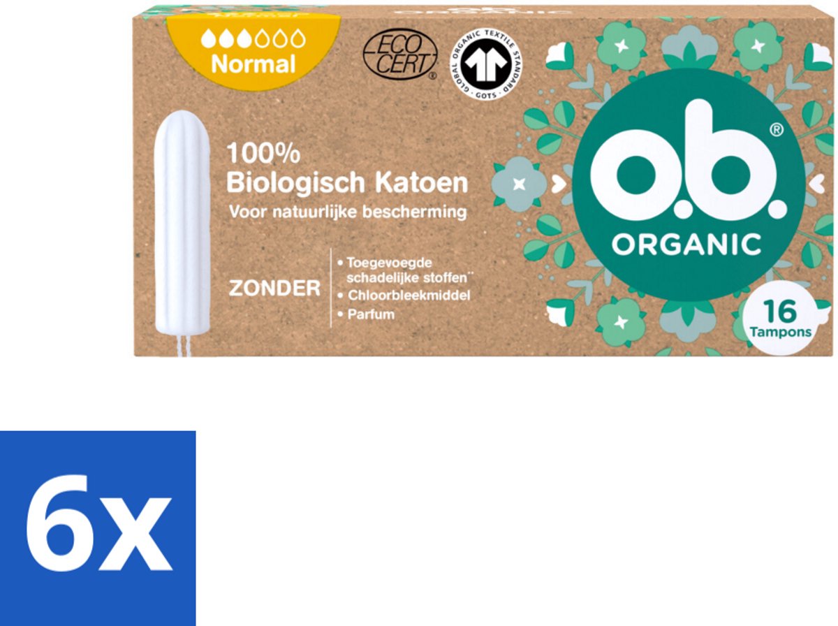 o.b. – Organic Cotton Tampons – Normal – 16 Tampons - Voordeelverpakking - 6 stuks