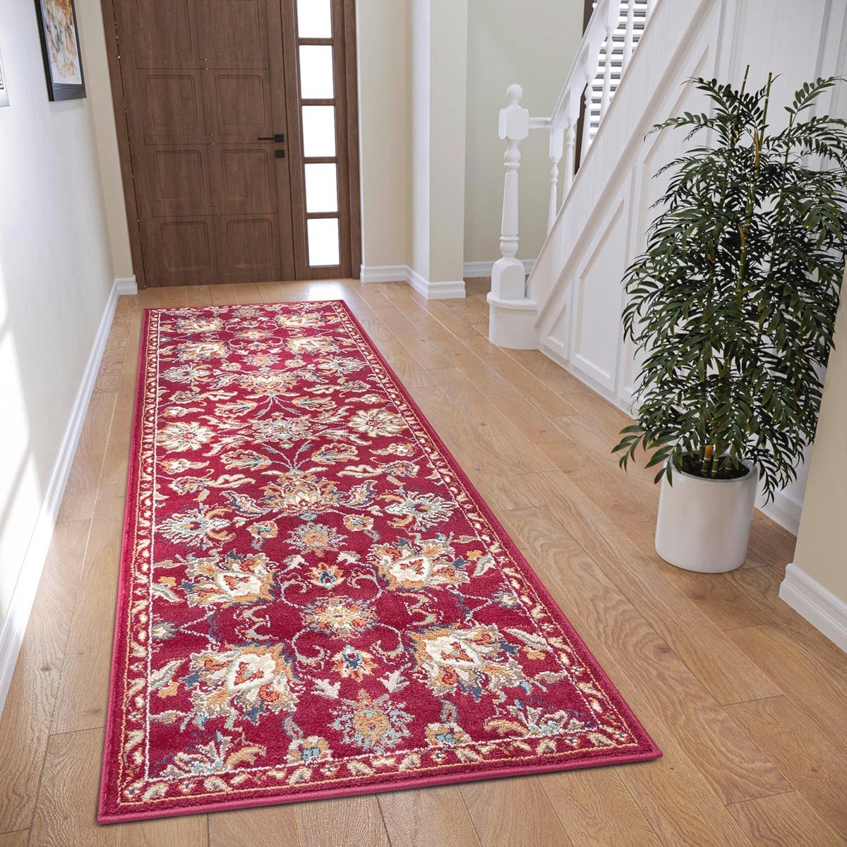 Oosterse loper met ornamenten en bloemenmotieven, klassiek tapijt, zacht en laagpolig, voo