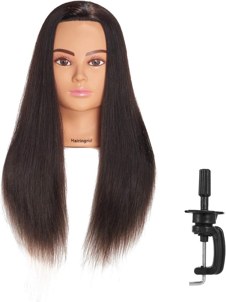 Mannequin Hoofd 24" met 100% Menselijk Haar voor Kappers en Cosmetologie