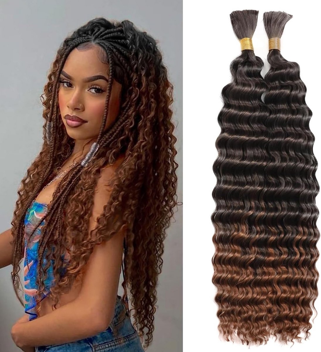 Diepe Golven Bulk Haar voor Vlechten - 18 Inch, 2 Bundels - Synthetisch Vlecht Haar