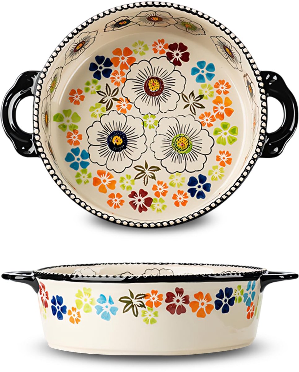 Goodivery® Ronde keramische ovenschaal met handvat voor veelzijdig gebruik in keuken
