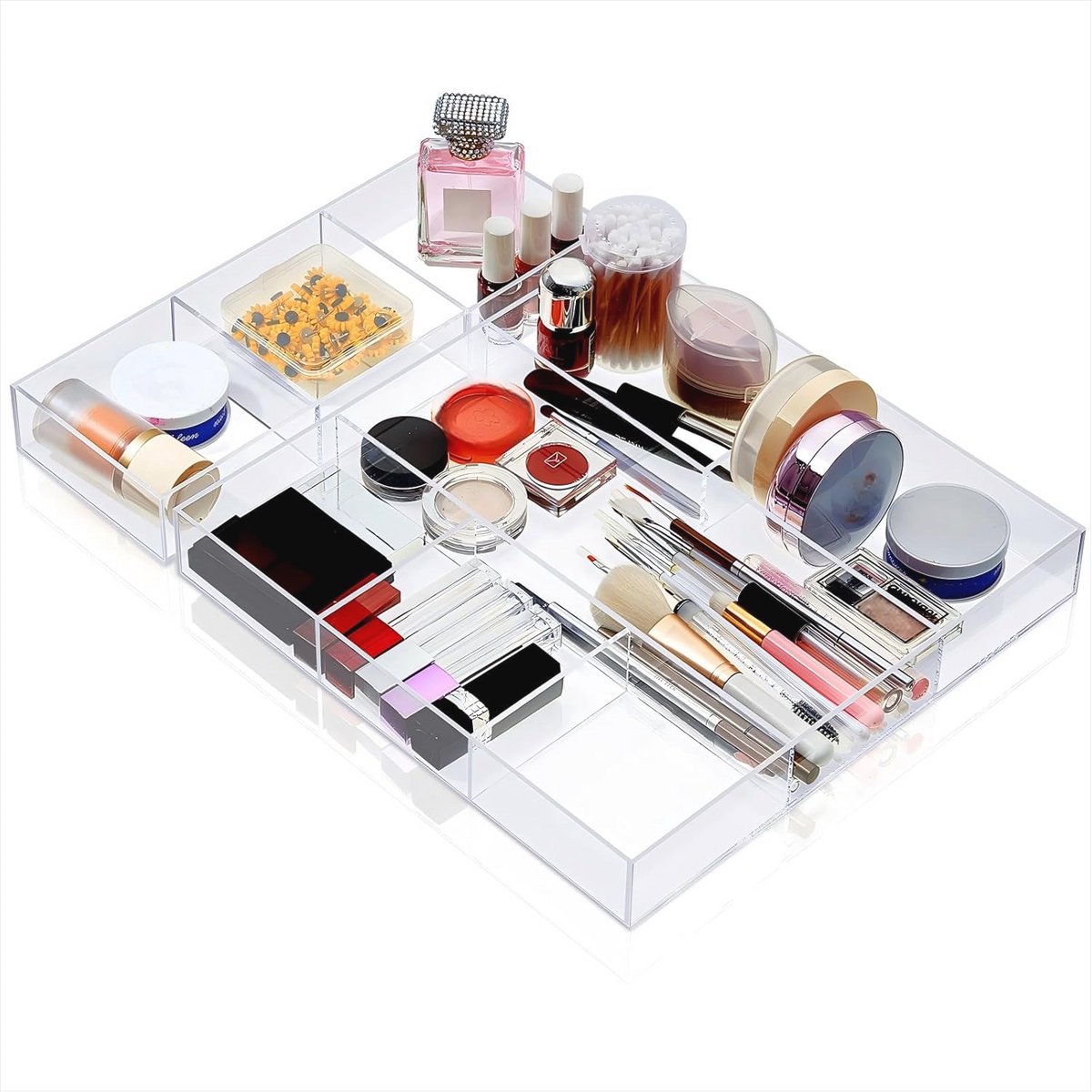 Lade Organizer Set - 2 Stuks, 6 en 3 Secties, Doorzichtig Acryl