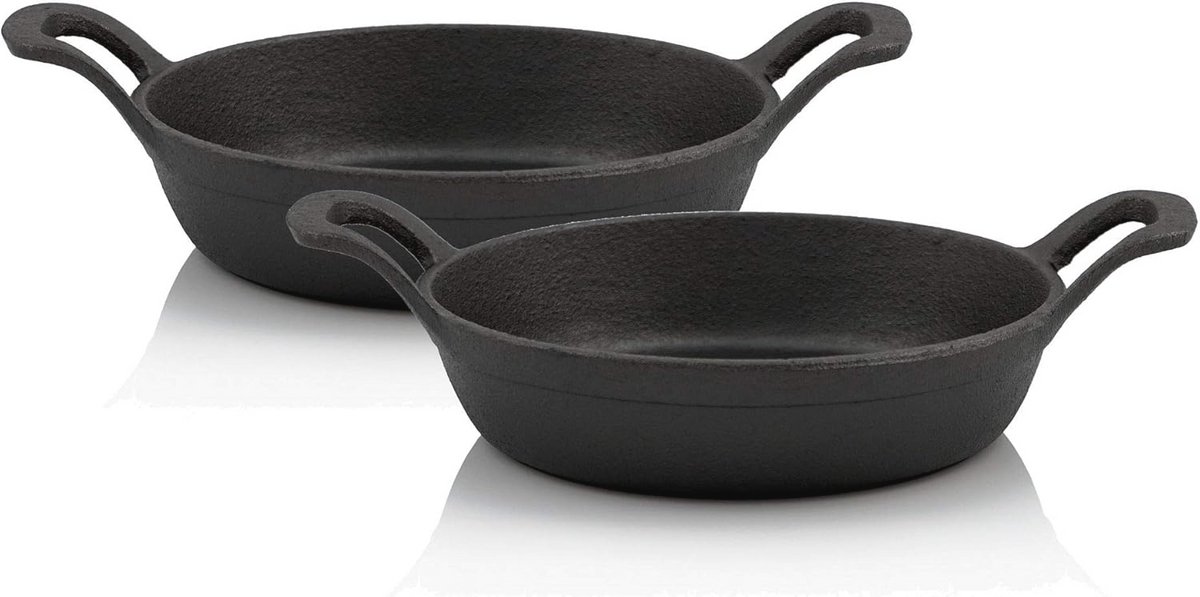 Gietijzeren Serveerpannenset van 20 cm - Preseasoned Kookpannetje voor Grill en Oven