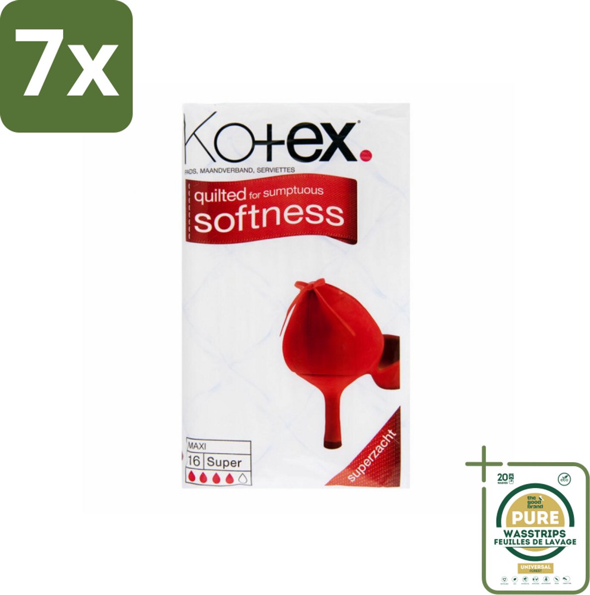 7 x Kotex – Maxi Maandverband – Super – 16 stuks per verpakking - Grootverpakking - Maandverband - Superabsorberend - Zacht - Comfortabel - Discreet