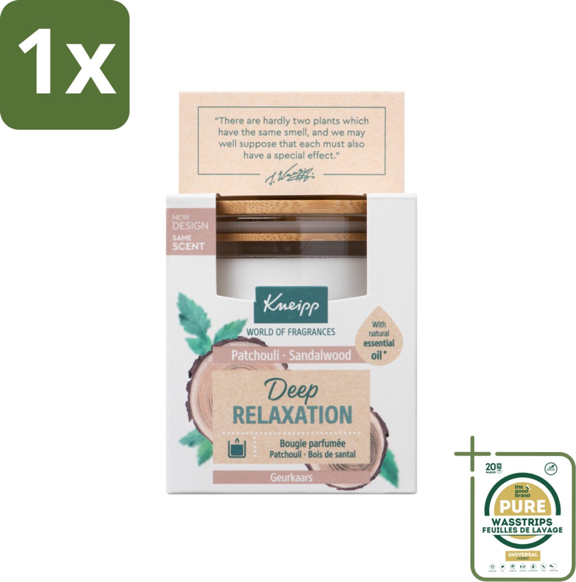 1 x Kneipp - Geurkaars - Deep Relaxation - Sandelhout & Patchouli - 20 branduren- Geurkaars - Ontspanning - Sandelhout - Patchouli - Wellness