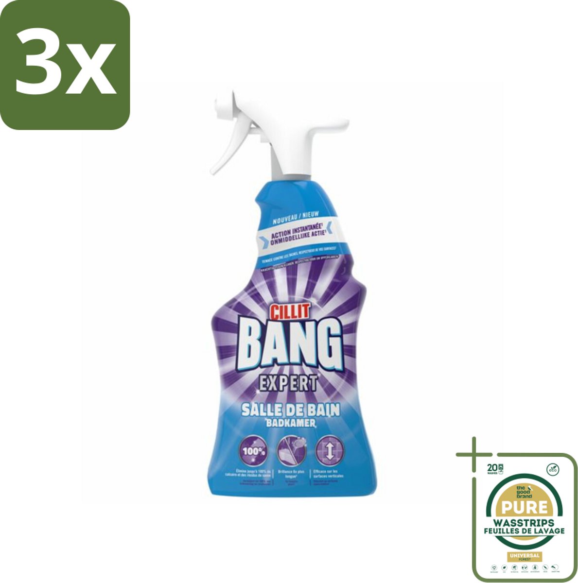 3 x Cillit Bang – Schoonmaakspray – Badkamerreiniger – 750 ml - Grootverpakking - Badkamerreiniger Spray - Anti-kalk Badkamerspray - Cillit Bang Expert Badkamer - Badkamer Reiniger - Kalkverwijderaar