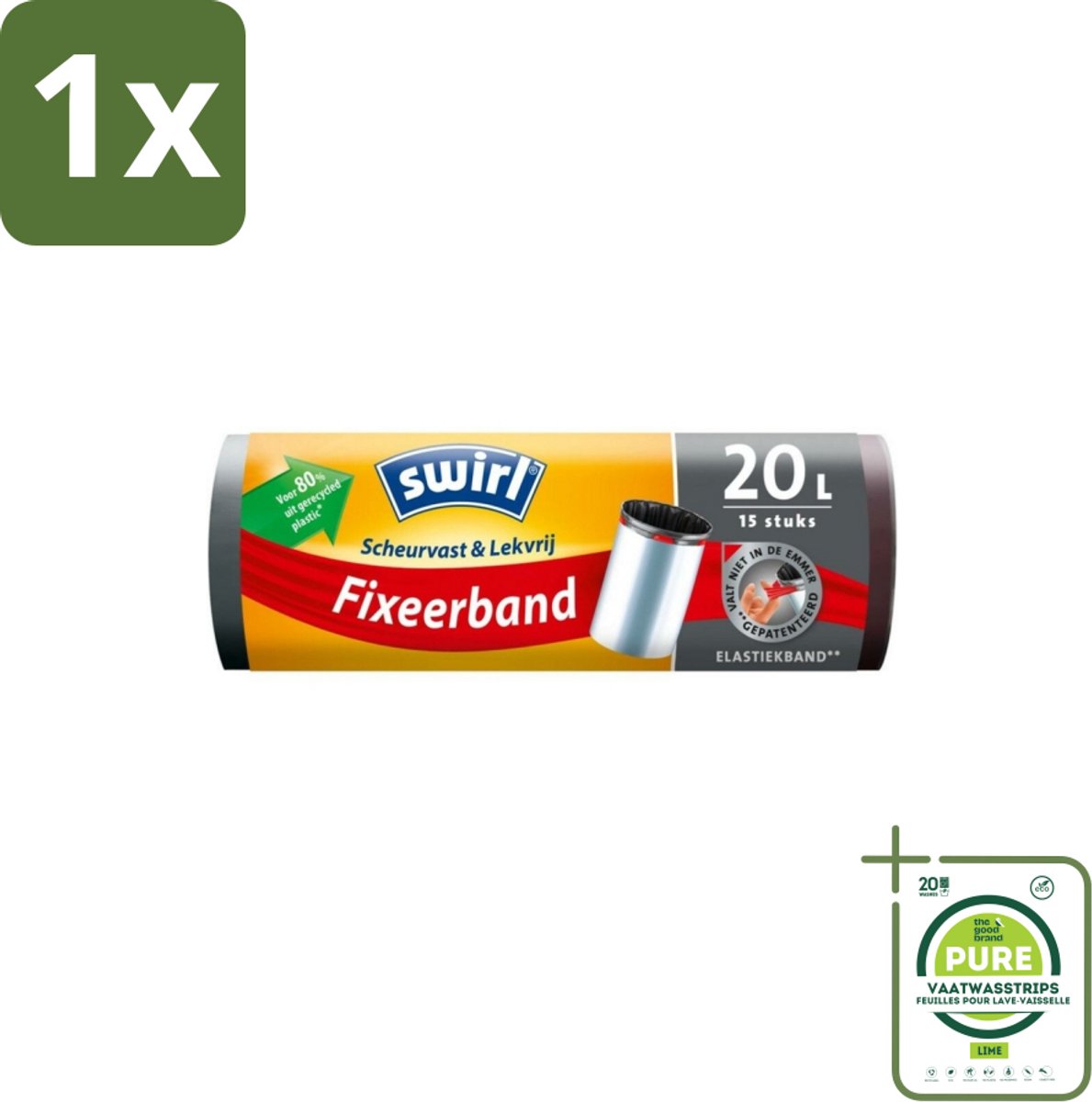 1 x Swirl – Pedaalemmerzakken – 20 L – Fixeerband – 15 zakken - Emmerzak - Emmerzak 20 L - Emmerzak Met Fixeerband - Emmerzak Met Elastische Band - Emmerzak Waterdicht