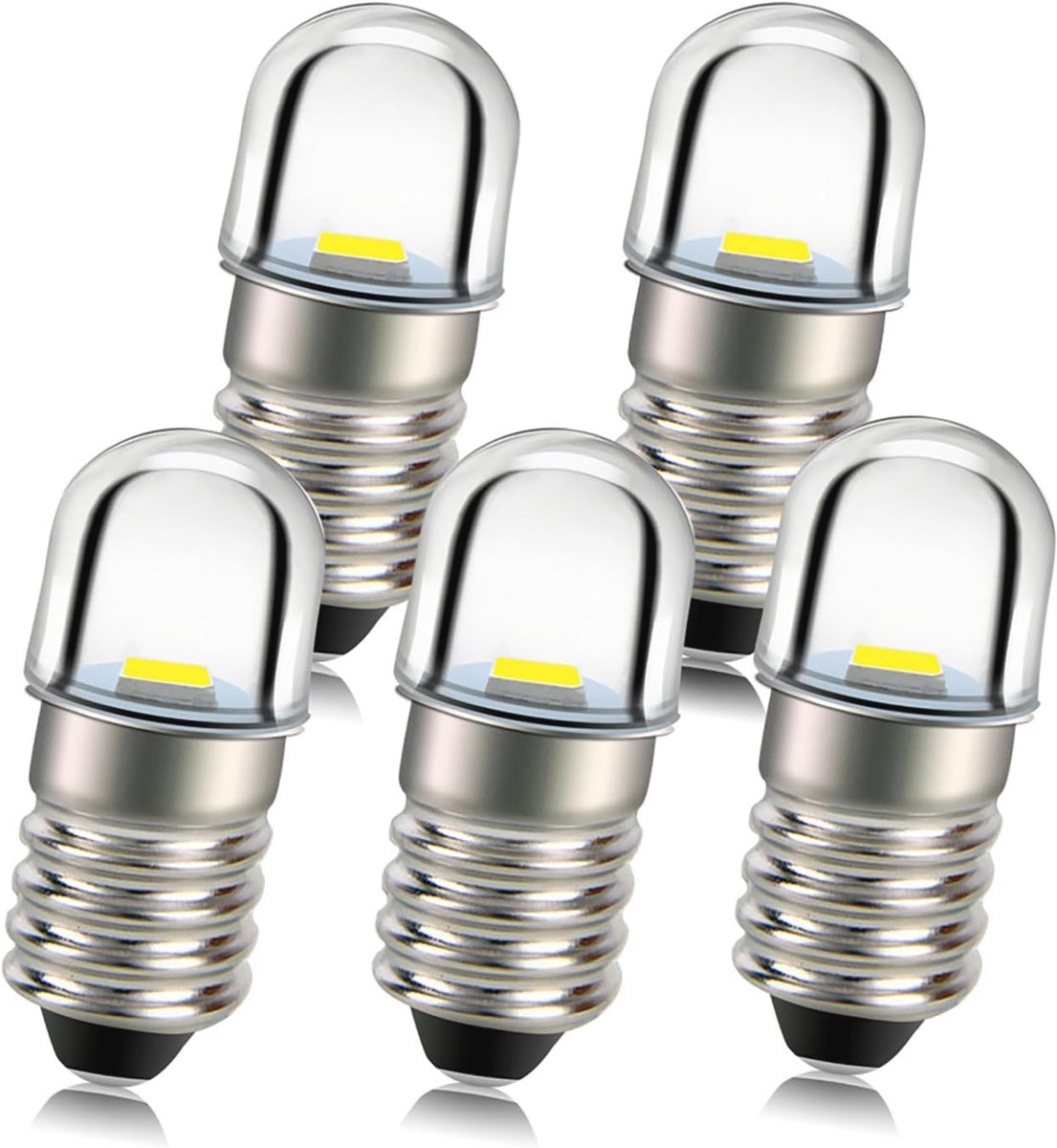 5 stuks 12V E10 Fitting LED Lampen - 1W Warm Wit - Vervanging voor Koplampen en Zaklampen