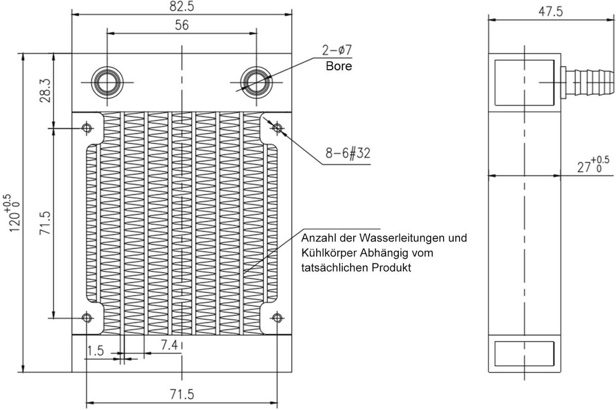 Waterkoeler voor PC en CPU met 8-pijps aluminium warmtewisselaar