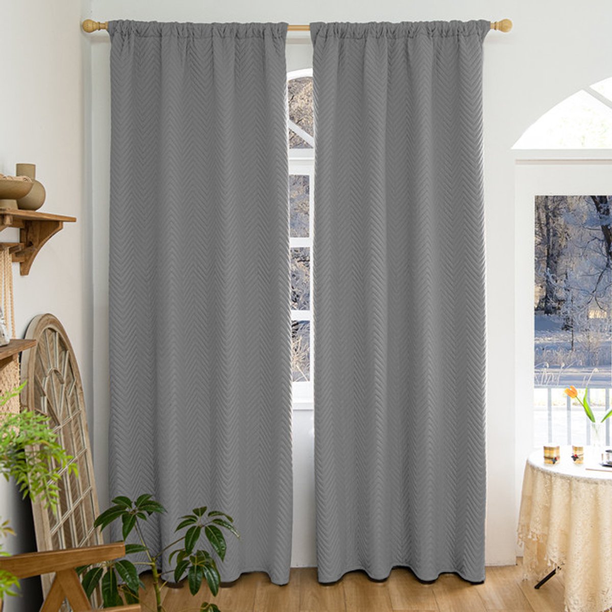 Mupoo Thermisch Gordijn – Dubbellaags Dik Isolerend Verduisterend Gordijn – Geluidsisolerend, Kou- en Hittewerend – Lichtgrijs, 140×175cm –