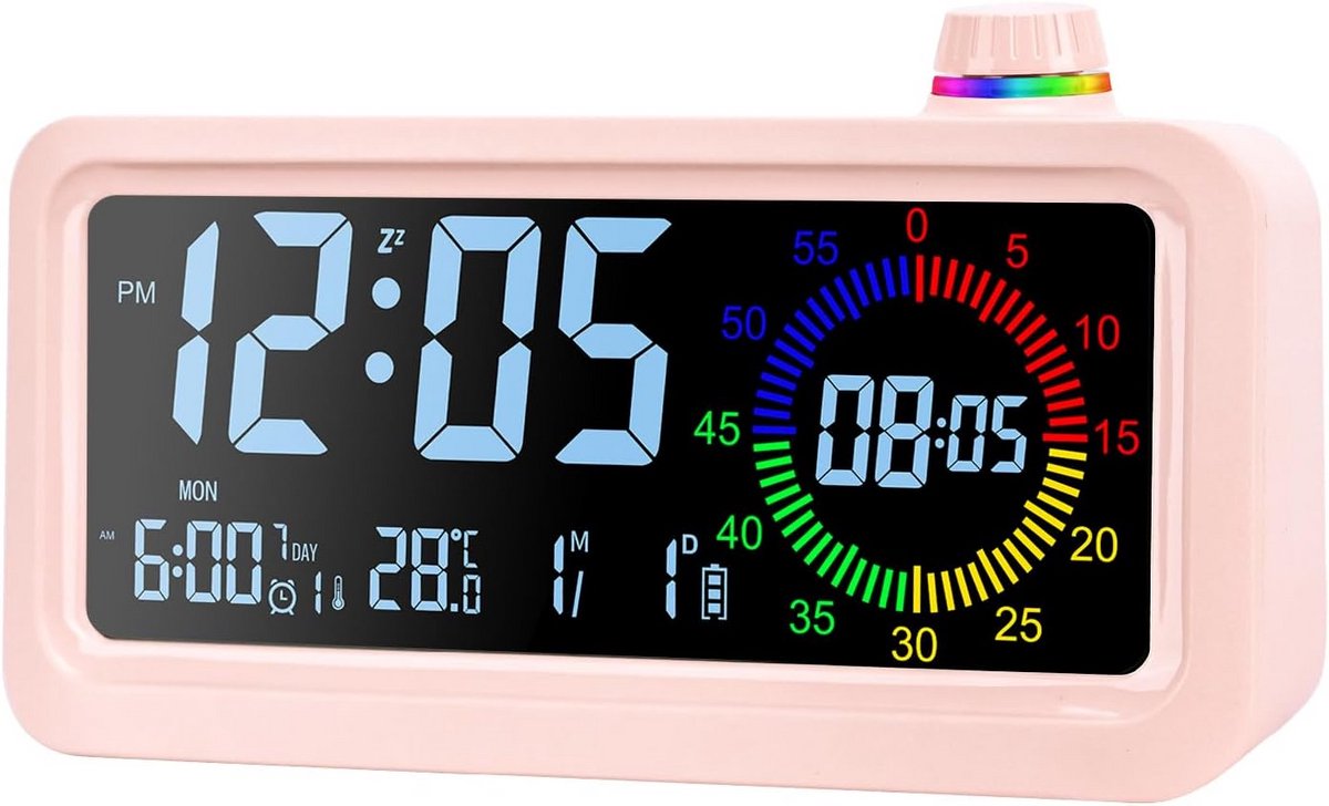 Digitale wekker met kleuren-led-scherm, timer, helderheidsinstellingen en sluimerfunctie